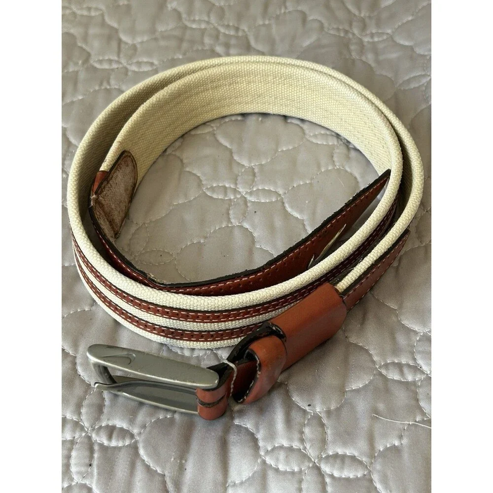 Nike Golf men’s two-tone brown leather and beige canvas belt size 36